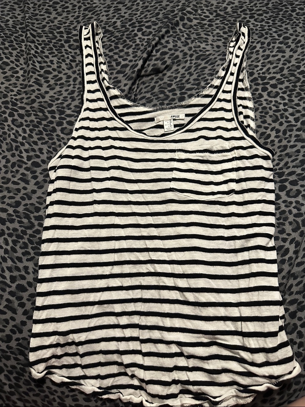 Amuse Society Black & White Striped Scoop Neck Tank